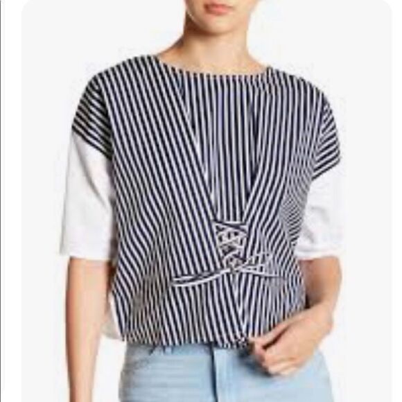 3/$25 WALTER BAKER Betina Mixed Media Blouse Top Size M - Picture 9 of 9